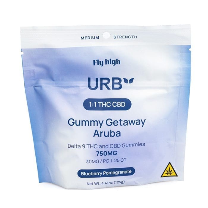 Urb Delta 9 and CBD Gummies - Blueberry Pomegranate - Bag Front