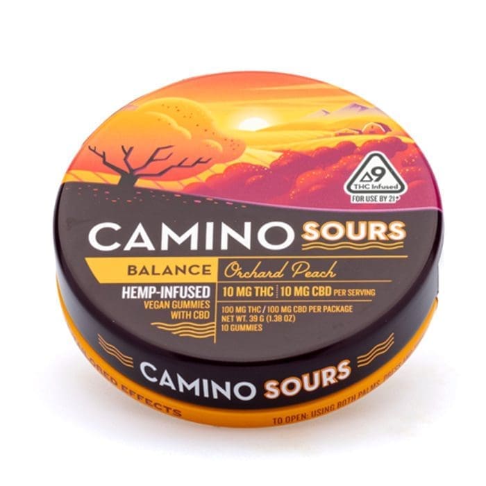 Camino Sours Delta 9 THC and CBD Balance Gummies - Orchard Peach - Can Front