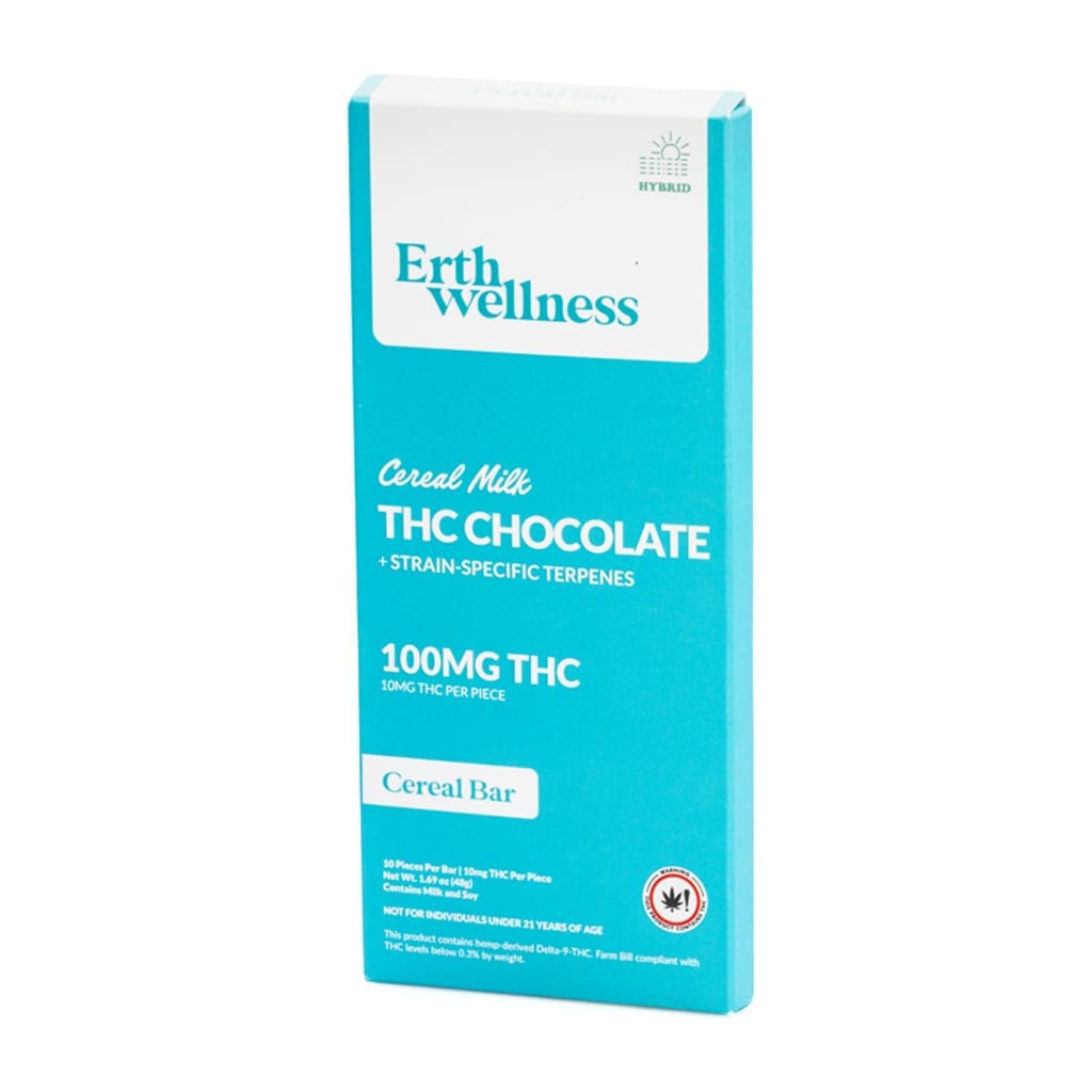 Erth Wellness Delta 9 THC Live Resin Chocolate Bar - Cereal Milk Hybrid - box front
