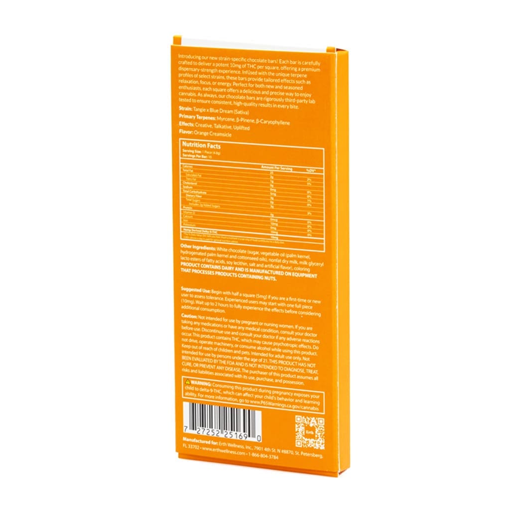 Erth Wellness Delta 9 THC Live Resin Chocolate Bar - Tangie Dream Sativa - box back