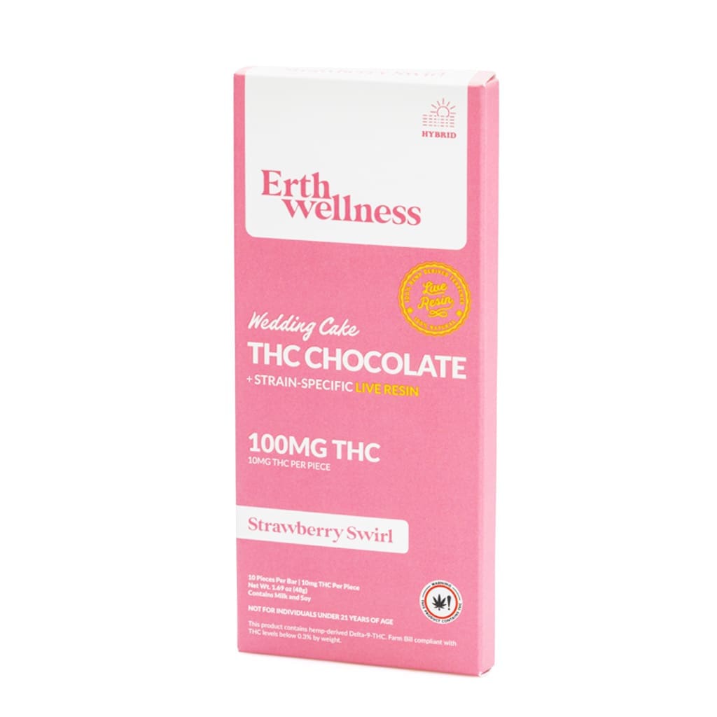 Erth Wellness Delta 9 THC Live Resin Chocolate Bar - Wedding Cake Hybrid - box front