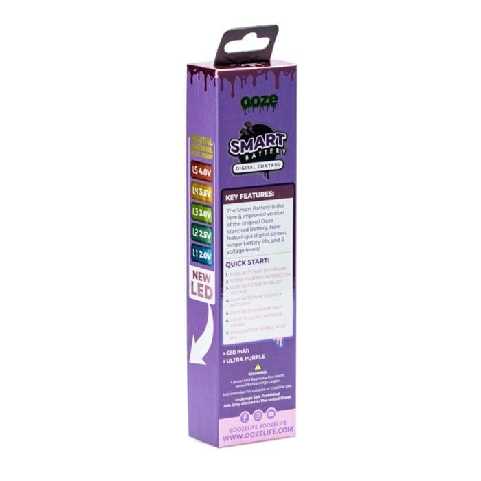 Ooze Smart Battery Vape Pen - Ultra Purple - box back