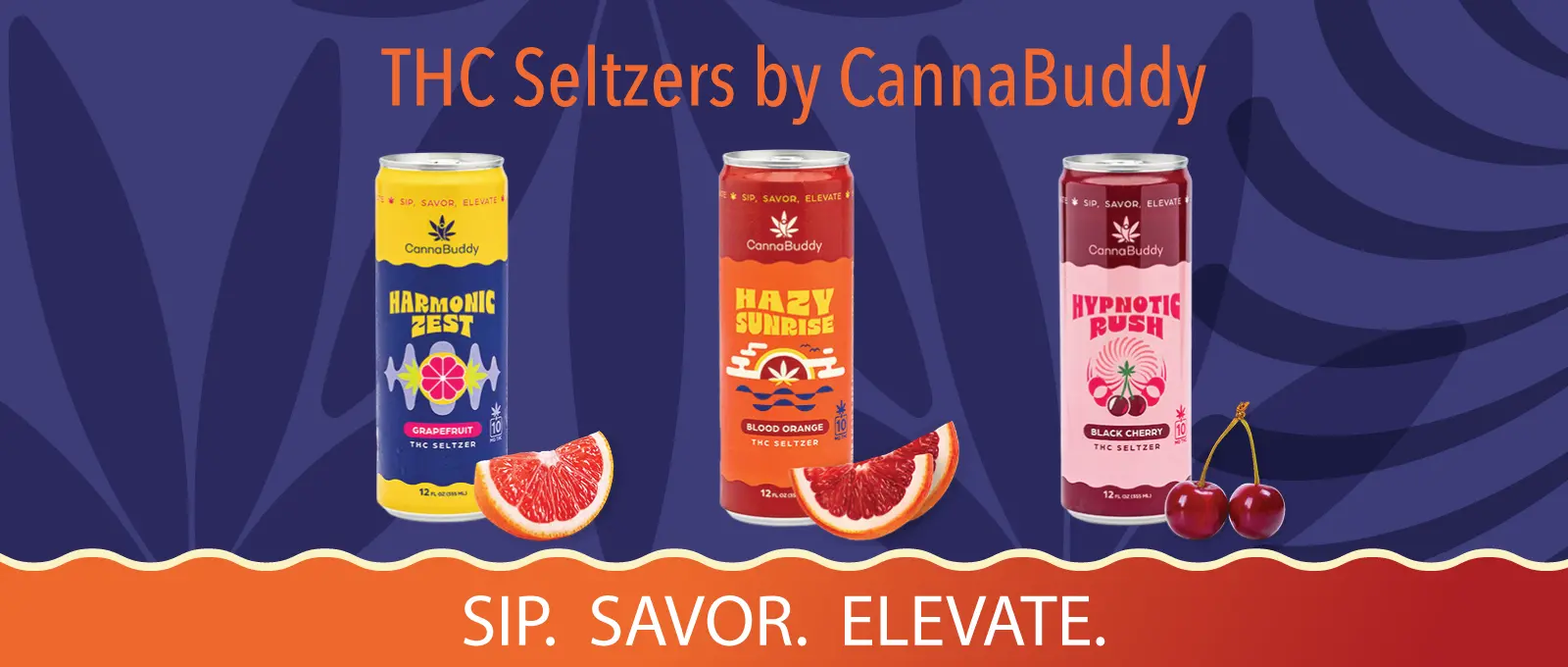 Shop THC Seltzers Three cans of CannaBuddy THC Seltzers