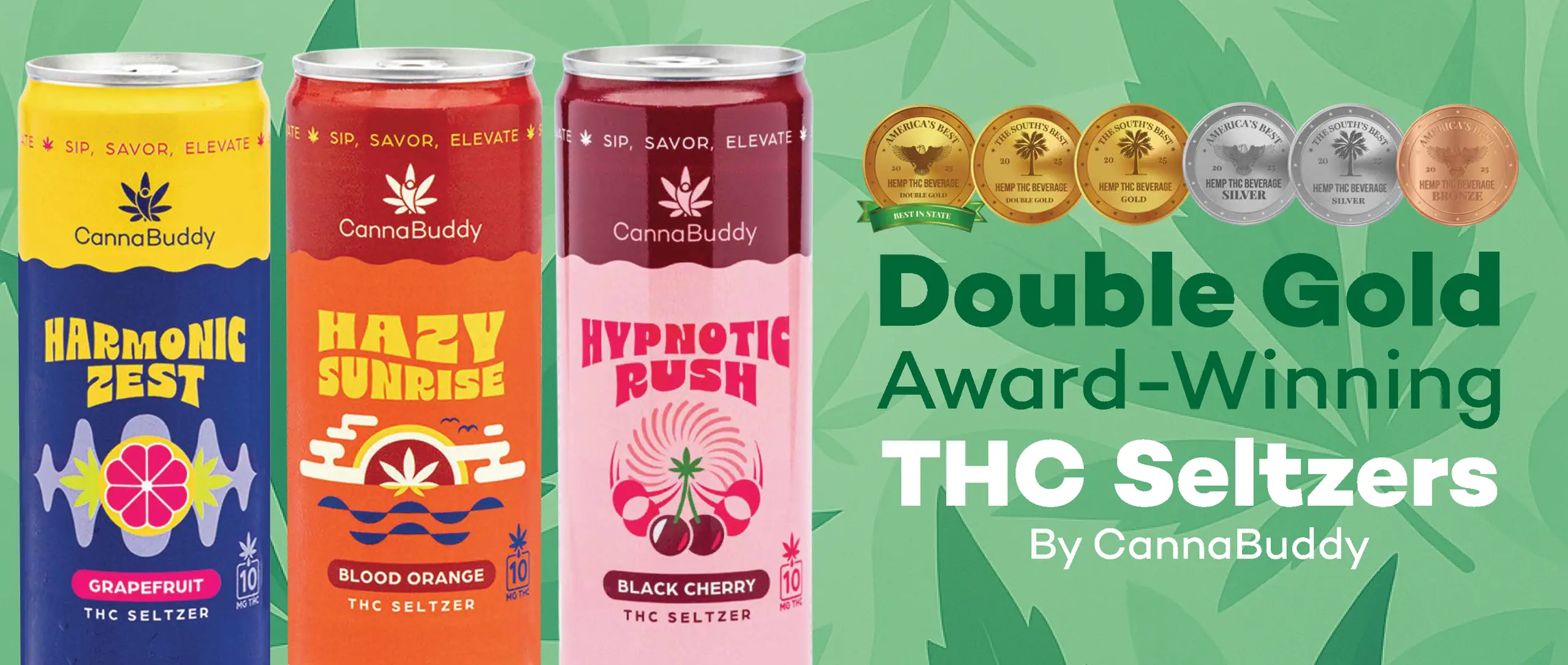 Three cans of CannaBuddy THC Seltzers
