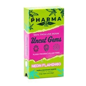 PharmaTHC Uncut Gems THCa Live Rosin Vape Cartridge - Neon Flamingo (.5 gram) - box front