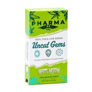 PharmaTHC Uncut Gems THCa Live Rosin Vape Cartridge - White Widow (.5 gram) - box front