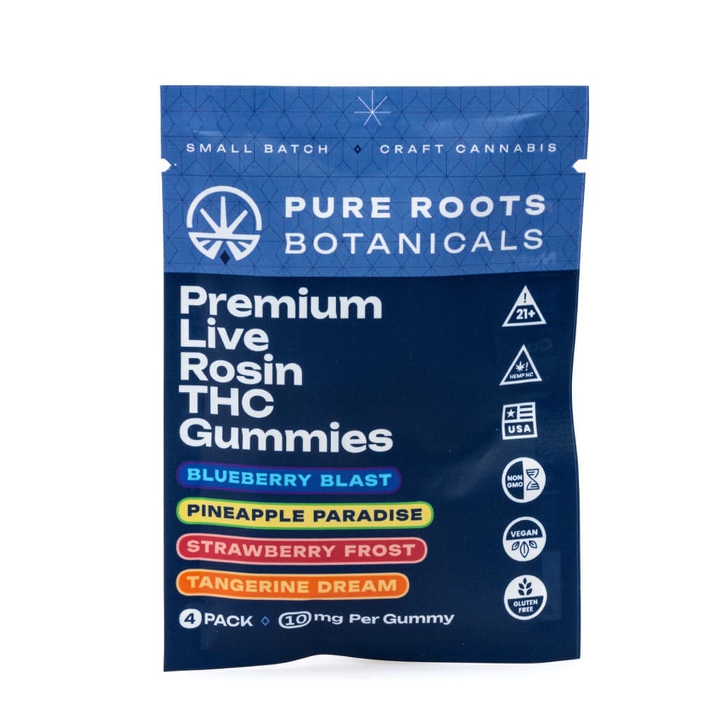 Pure Roots Botanicals THC Live Rosin Gummies - Variety 4-Pack - bag front