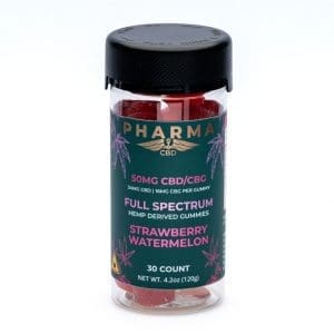 PharmaCBD Full Spectrum CBD and CBG Gummies - Strawberry Watermelon - jar front